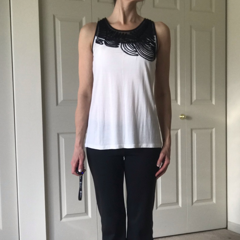 Black & white flowy tank with mesh detail
